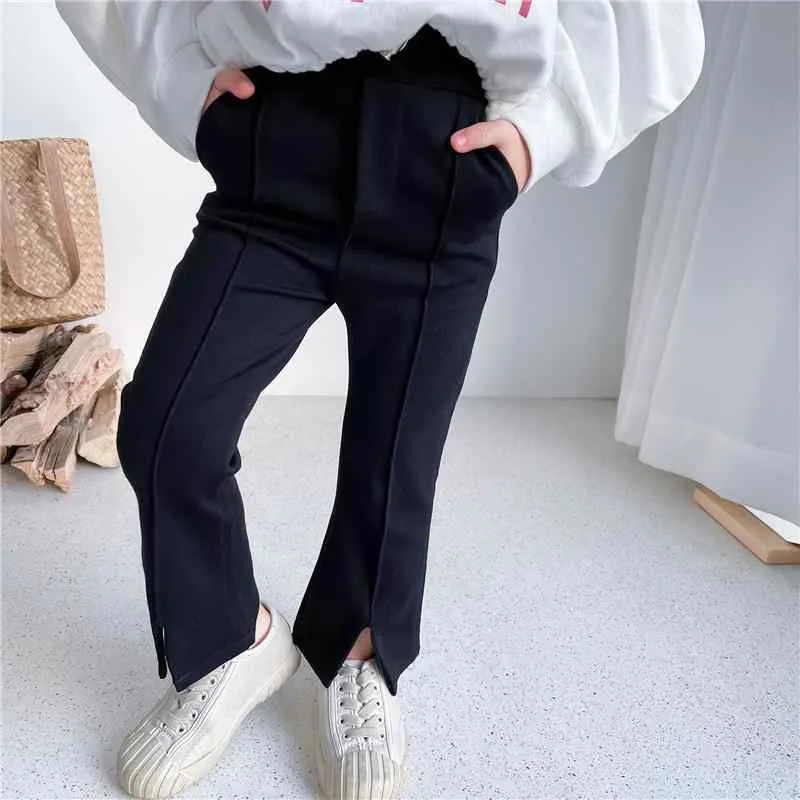 パンツ キッズ 女の子 子供服 スリット 喇叭 レギンス ボトムス ズボン スパッツ 無地 タイト ウエストゴム ロングパンツ 長ズボン ストレッチ 伸縮性 履きやすい カジュアル 普段使い 韓国風 通園 通学 おしゃれ