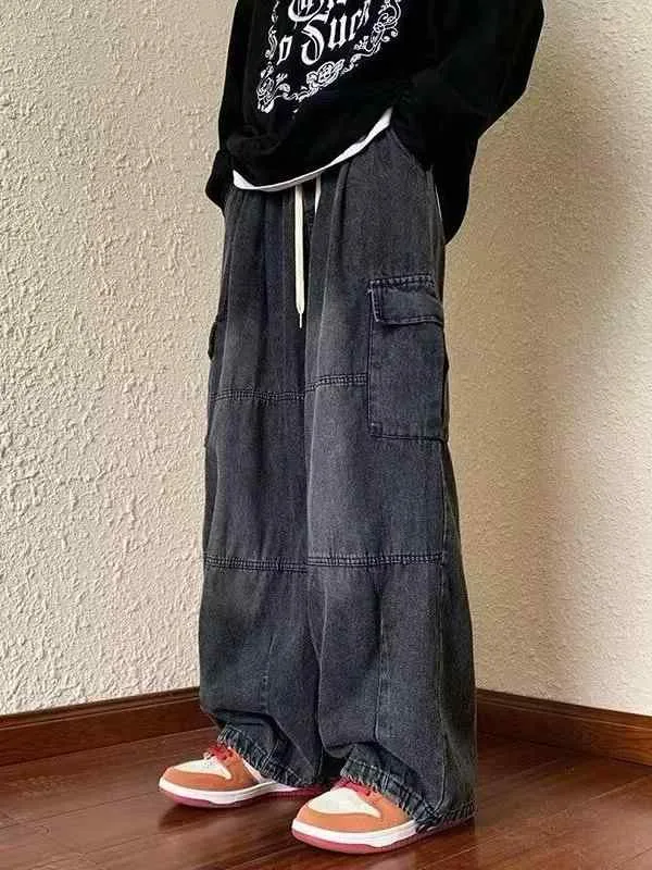 ジーンズ メンズ デニム パンツ ジーパン ウォッシュ加工 ストリート ヒップホップ 秋冬 アメリカン レトロ ヴィンテージ風 ゆったり ワークパンツ ロングパンツ ボトムス ズボン カジュアル 太め
