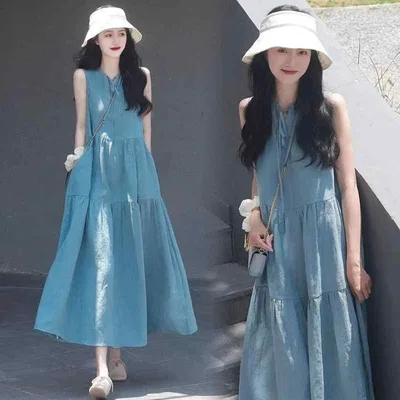ワンピース レディース マタニティ ノースリーブ ロング丈 フランス風 妊婦服 エレガント 高級感 遮肚 体型カバー カジュアル お出かけ 旅行 デート オールシーズン