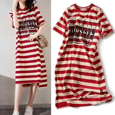 マタニティウェア レディース ワンピース ストライプ柄 Tシャツ ロング丈 春夏 ゆったり 大きいサイズ マタニティワンピース