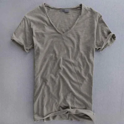 Tシャツ メンズ 半袖 Vネック 麻 綿 リネン コットン 無地 スリムフィット 切り替え ヴィンテージ風 オールシーズン トップス カットソー