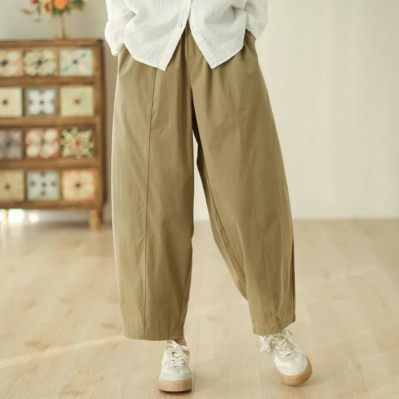ワイドパンツ レディース オールシーズン カーゴパンツ 綿 コットン ルーズ ゆったり ベーシック ナチュラル 無地 シンプル おしゃれ 体型カバー 普段使い 通勤用 通学用 アウトドア ハイウエスト ストレート ボトムス