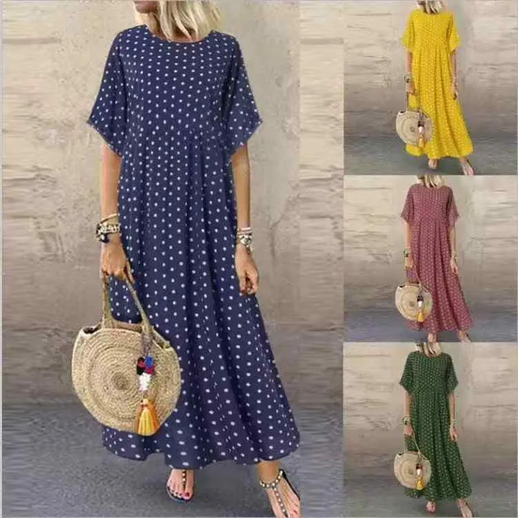 One Piece Women's Long Length Polka Dot Pattern Loose Casual Natural Large Size Dot Pattern Adult Cute Going Out Date Travel Body Cover Flare