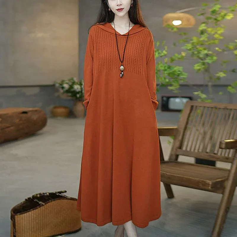 ワンピース レディース ニット フード付き 秋服 トレンド流 慵懶風 垂れ感 休闲 カジュアル インナー
