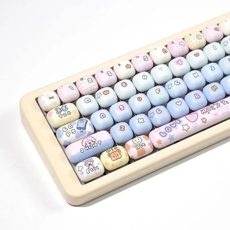 137 keys キーキャップ pbt MOG キーキャップ 可愛い日本語配列 キーボード キーキャップ for メカニカルキーボード (キーキャップ.青)