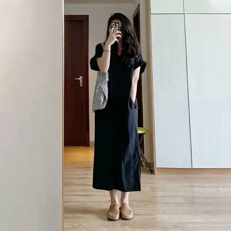 ワンピース レディース 半袖 膝丈 ミモレ丈 ロング 韓国風 ゆったり 大きいサイズ 体型カバー Aライン 楽ちん 直筒 カジュアル ファッション 大人 オシャレ 着痩せ 効果 若見え お出かけ 旅行 デート 普段着 春 夏 サマー