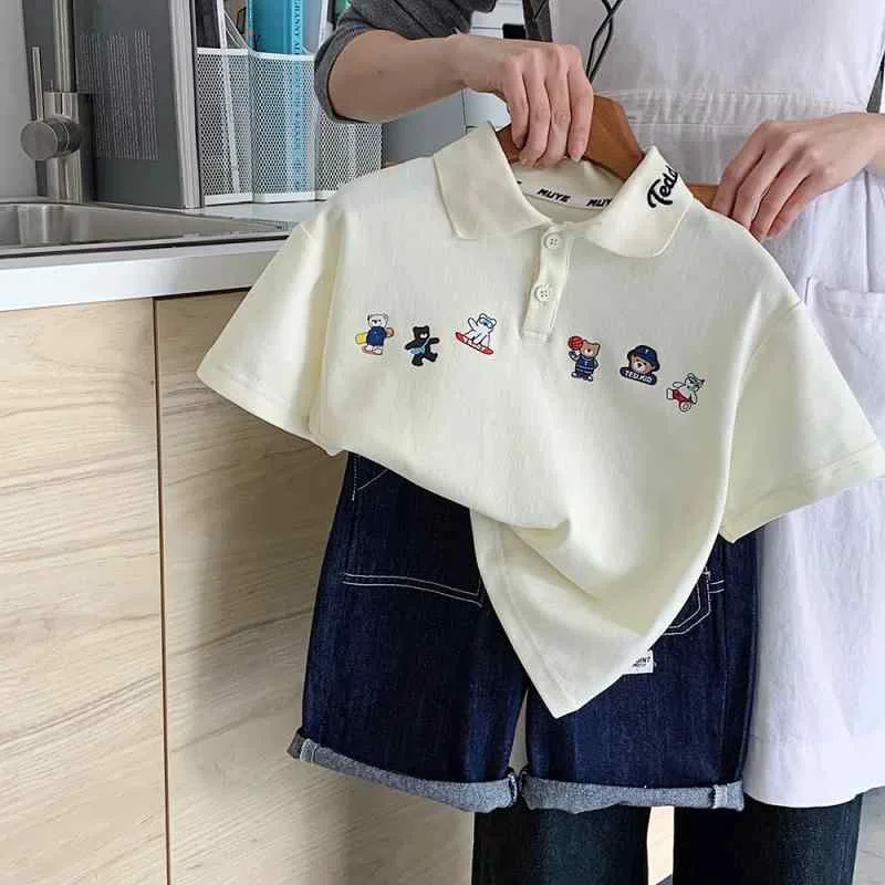 ポロシャツ キッズ 子供服 男の子 女の子 半袖 ポロシャツ Tシャツ トップス カットソー 襟付き カートゥーン キャラクター 韓国風 カジュアル かわいい お出かけ 普段使い 通園 通学 薄手 涼しい