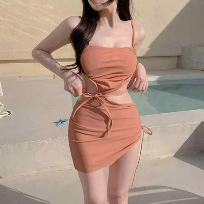 水着 レディース ワンピース 体型カバー モノキニ ビキニ セクシー オールインワン ハイウエスト 露出控えめ お腹カバー 着痩せ スリム フェミニン シンプル 韓国風 高級感 バックシャン バックコンシャス おしゃれ かわいい スイムウェア 旅行 温泉
