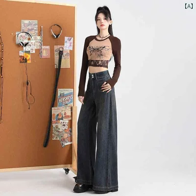 ジーンズ レディース デニム パンツ ジーパン ボトムス ロングパンツ 長ズボン ハイウエスト 落ち感 ゆったり ワイド 幅広 ストレート 美脚 細見え 着痩せ カジュアル 通学 通勤 普段使い お出かけ 伸縮性 春夏 ブルー