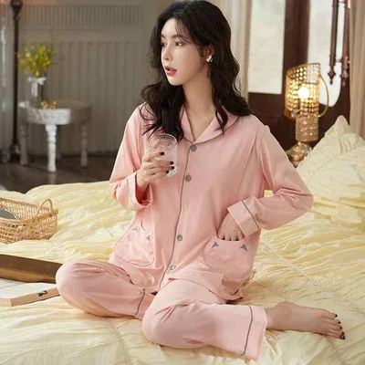 マタニティパジャマ レディース オールシーズン 授乳服 前開き 授乳口付き 産後 部屋着 ルームウェア 薄手 吸汗 快適 通気性 柔らかい 綿混 妊婦 入院着 パジャマ ママ