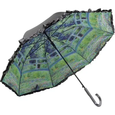 名画フリルジャンプ傘 晴雨兼用 モネ「睡蓮の池と日本の橋」 AU-02620