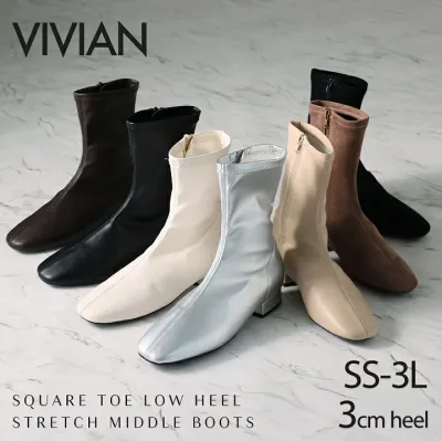一部予約【16日9:59まで全品20%OFFクーポン】【3cmヒール】25年秋冬再販 Vivian ブーツ レディース ストレッチ ミドル ショート ローヒール 痛くない ブラック 黒 SS 3L シルバー メタリック V1551AW