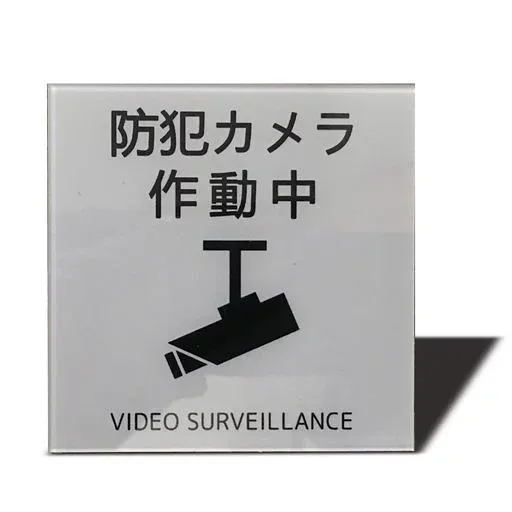 Seagron 防犯カメラ 作動中(イラスト型)サインプレート 両面テープ付き ステッカー 2mmアクリル製 おしゃれ 耐水 耐候 (グレー 80x80mm(1枚))