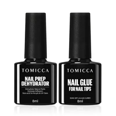 TOMICCA ネイルグルー ネイルデハイドレイト セット 8 ml ジェルネイル ネイルチップ用、多機能 強力な付け爪接着力 ジェルネイル透け感、長持ち 初心者とネイルのプロに適しています