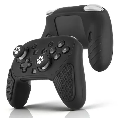 L’QECTED Switch 2 Proコントローラー 用 シリコンカバー 猫肉球スティックキャップ2個付き(ブラック)