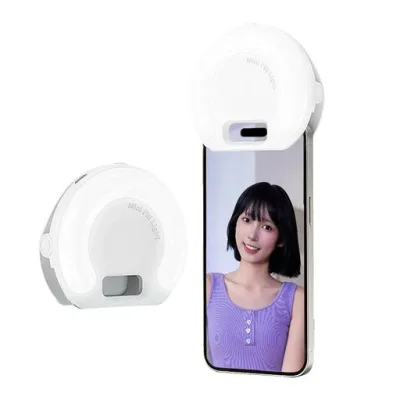 自撮りライト 女優ライト リングライト スマホライト 高輝度 充電式 クリップ式 小型 持ち運び便利 オンライン会議用ライト 自撮り 動画 写真 物撮りに照明 (ホワイト)