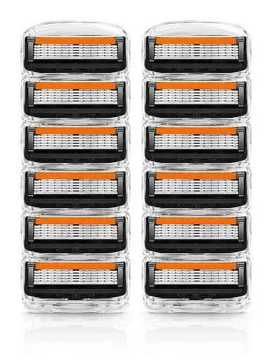 髭剃り 替刃 5枚刃 12個セット フュージョン プログライド シリーズ対応 互換品 カミソリ 替え刃 メンズ 剃刀 深剃り 肌に優しい 高耐久 滑らか (12個入り)