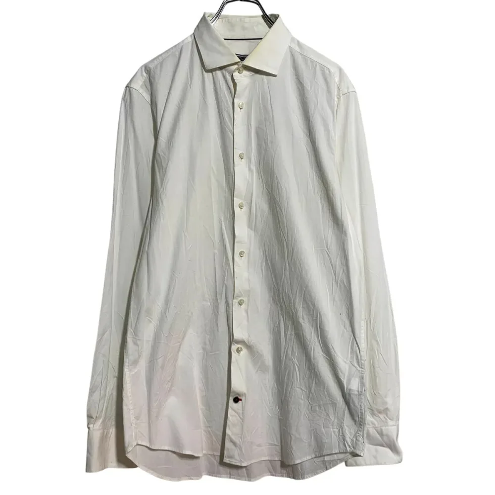 【中古】【古着】 TOMMY HILFIGER 長袖 無地シャツ 42 XL 程 ホワイト トミーヒルフィガー ボタン ビッグサイズ ドレスシャツ 古着卸 アメリカ仕入 a701-5054