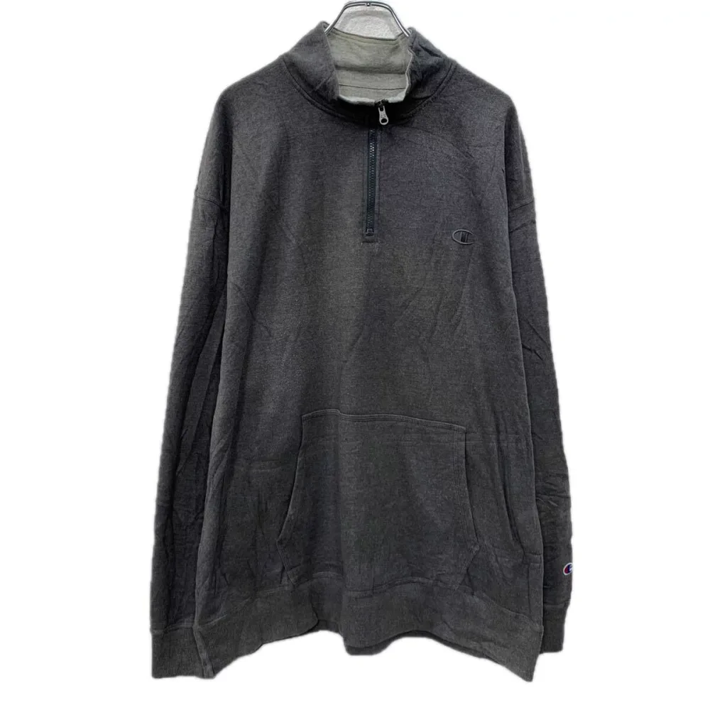 【中古】【古着】 Champion ロゴスウェット トレーナー 2XL グレー チャンピオン ジップアップ 刺繍ワンポイント 無地スウェット 無地 秋物 a712-6331