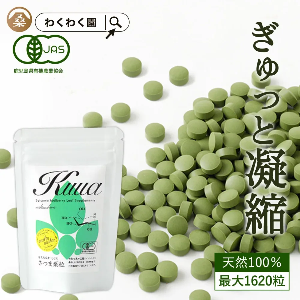 ( 有機 さつま 桑 粒 選べる 内容量 ) わくわく園 送料無料 有機JAS 桑の葉 を 無添加 で 粒 にしました。 炭水化物 対策 サプリメント 国産 原料 桑の葉茶 青汁 桑茶 ノンカフェイン オーガニック 鹿児島産 ミネラル