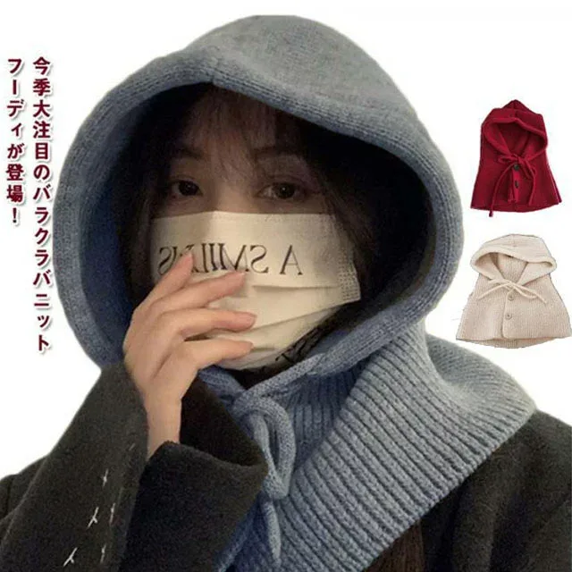 あった フードウォーマー ネックウォーマー フード付き くすみカラー おしゃれ 韓国 レディース ニット帽 かわいい 帽子 ニット