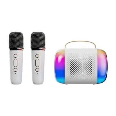 Karaoke Microphone Speaker PA Set Portable Bluetooth Speaker with 2 Wireless Microphones Karaoke Dual Speakers & LED Light Portable Karaoke Machine Compatible with Smartphone/PC/TV TF/AUX/USB Rechargeable Home Party Gift Compatible with Android/iPhone