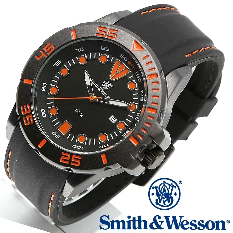 スミス&ウェッソン Smith & Wesson 正規品 ミリタリーウォッチ 腕時計 メンズ SCOUT WATCH ORANGE/BLACK SWW-582-OR デイトカレンダー 日付 ウレタンベルト ビッグフェイス 雑誌掲載ブランド 男性用 時計 ブラック オレンジ 送料無料