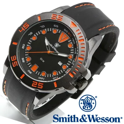 スミス&ウェッソン Smith & Wesson 正規品 ミリタリーウォッチ 腕時計 メンズ SCOUT WATCH ORANGE/BLACK SWW-582-OR デイトカレンダー 日付 ウレタンベルト ビッグフェイス 雑誌掲載ブランド 男性用 時計 ブラック オレンジ 送料無料