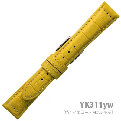 YK311yw【牛革型押し - 19mm・肉厚・白ステッチ】尾錠銀色 - 色:イエロー / サイズ:19-16mm