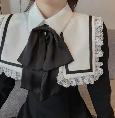 付け襟 レース レディース 韓国 大きめ リボン フェイクカラー レイヤード 重ね着風 小物 アクセサリー 装飾 エレガント ガーリー おしゃれ 白