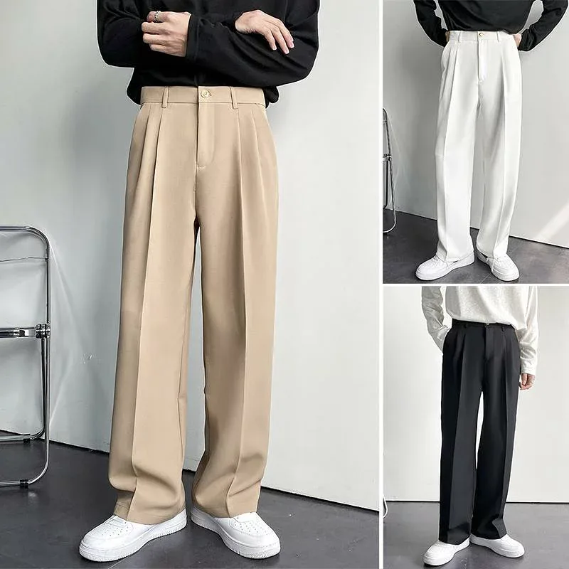 スラックス メンズ 夏用 男性用 ワイド パンツ 薄手 ドレープ フロア レングス パンツ 高級感 カジュアル ゆったり ストレート レッグ 冷感 高級感 ミディアム ローウエスト 伸縮性 ロング ファッション ズボン