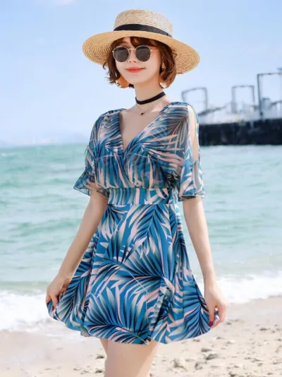 カジュアル 水着 ワンピース スイムウェア レディース 夏 海 プール レジャー 体型カバー 日焼け防止 大きいサイズ