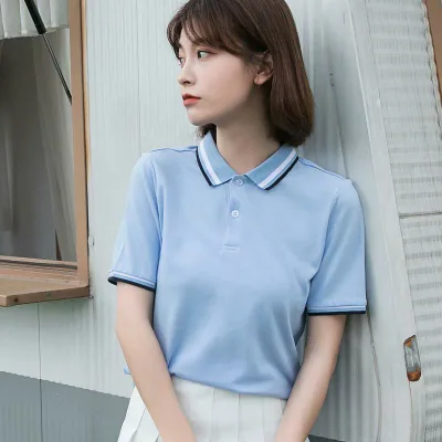 Poloシャツ レディース 幼稚園教員 先生用 作業服 ユニフォーム 半袖 ポロ襟 ブルー ポリエステル スパンデックス 夏 通気性 快適 カジュアル