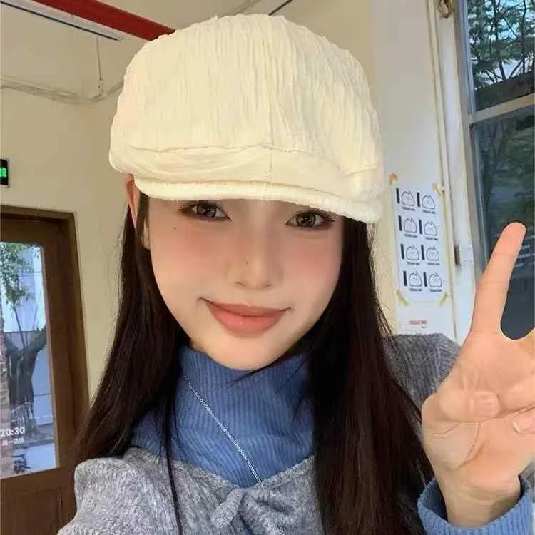 キャスケット レディース 春夏 アクリル 無地 シンプル 日系 レトロ 韓国風 ベレー帽風 小顔効果 通気性 日よけ 普段使い カジュアル ドーム型 ショートブリム 白 黒 帽子