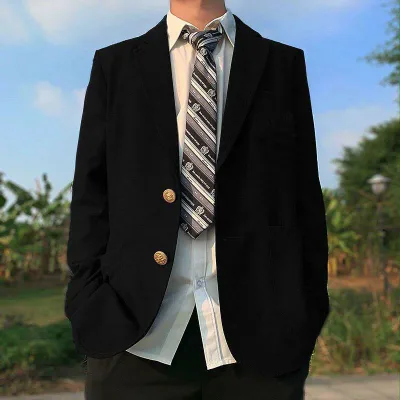 ブレザー メンズ 男子高校生 スクールブレザー 学生服 シングルボタン ゆったり ルーズフィット ジャケット アウター ベーシック 定番 日常使い 通学 カジュアル ブラック 黒