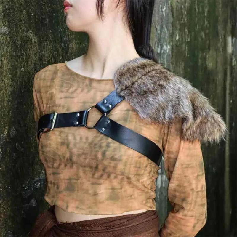 ウエストマークベルト ユニセックス 男女兼用 レトロ アンティーク調 フェイクファー 幅広 装飾 飾り ハロウィン コスプレ 仮装 舞台衣装 イベント パーティー 小物 アクセサリー ベルト 秋冬