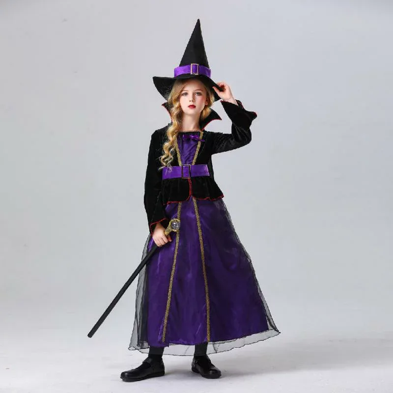 コスチューム キッズ 女の子 ハロウィン 魔女 仮装 衣装 パープル 紫色 欧米風 プリンセス ドレス 舞台 発表会 ポリエステル 清楚 スウィート