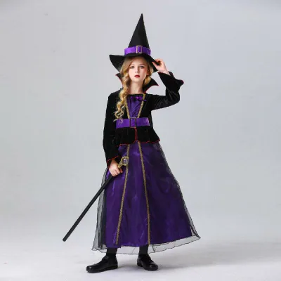 コスチューム キッズ 女の子 ハロウィン 魔女 仮装 衣装 パープル 紫色 欧米風 プリンセス ドレス 舞台 発表会 ポリエステル 清楚 スウィート