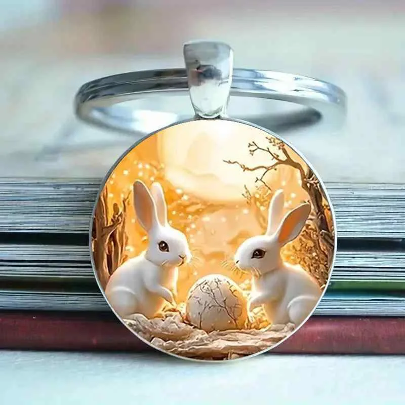 キーホルダー シルバー かわいい うさぎ柄 ラビットモチーフ 円形 亜鉛合金製 キーリング バッグチャーム ギフト プレゼント 誕生日 記念日 おしゃれ 普段使い カジュアル シンプル