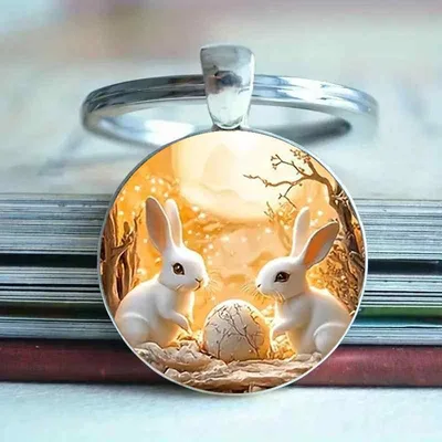 キーホルダー シルバー かわいい うさぎ柄 ラビットモチーフ 円形 亜鉛合金製 キーリング バッグチャーム ギフト プレゼント 誕生日 記念日 おしゃれ 普段使い カジュアル シンプル