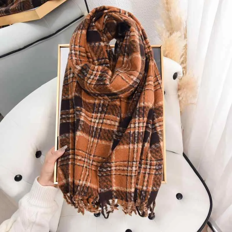 大判ストール レディース 秋冬 韓国ファッション 高級感 フェイクカシミヤ カシミヤタッチ チェック柄 レトロ クラシック 上品 あったか 保温 防寒 肩掛け 羽織り 通勤 通学 普段使い アウトドア サイクリング