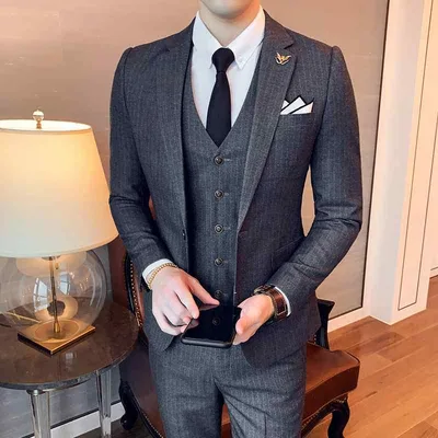 スーツ メンズ 男性用 ストライプ柄 スリーピース セットアップ 紳士 フォーマル ビジネス 結婚式 宴会 パーティー スリムフィット 春秋 ブラック グレー ネイビー ワインレッド アセテート混紡