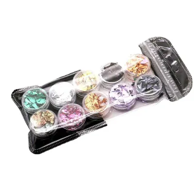 ネイルアート用品 ネイルパーツ ジェルネイル レジンクラフト セルフネイル デコレーション 金箔風ホイルフレーク 金銀カラフル 煌めき 薄型 小物 10色セット