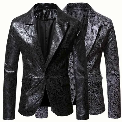 Tailored Jacket Men's Autumn/Winter Jacquard Weave One Button Single Straight Large Size Formal Business Casual Polyester Gray Black