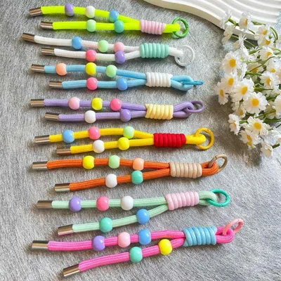 キーホルダー マカロンカラー 手芸 DIY 携帯ストラップ バッグチャーム ハンドメイド 編み込み 落下防止 カラフル スマホ