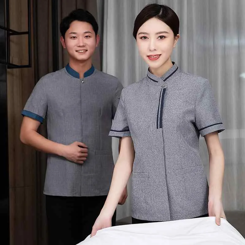作業服 レディース 半袖 夏用 接触冷感 吸汗速乾 清掃員 ホテル 客房 病院 ビルメンテナンス ワークウェア 動きやすい
