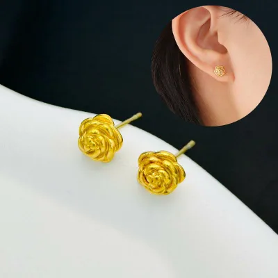 ピアス レディース ローズ 薔薇 18Kコーティング 金属アレルギー対応 チタンポスト 電気メッキ加工 ゴールド エレガント レトロ フェミニン アクセサリー
