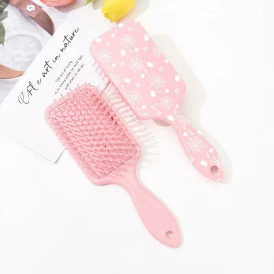 ヘアブラシ レディース ピンク くし 気背ブラシ かわいい クモの巣 プリント ヘアケア 美髪 髪に優しい 頭皮マッサージ サラサラ コーム