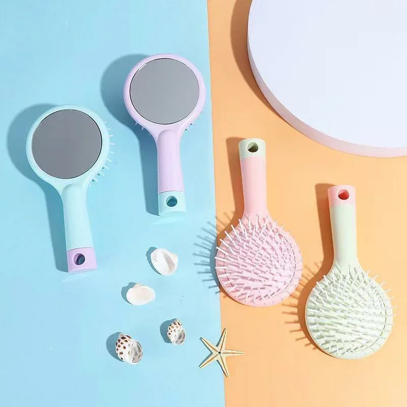 ヘアブラシ レディース ミニ コンパクト 鏡付き 折りたたみ パステルカラー マッサージ 頭皮ケア 携帯用 くし 持ち運びやすい 軽量 かわいい