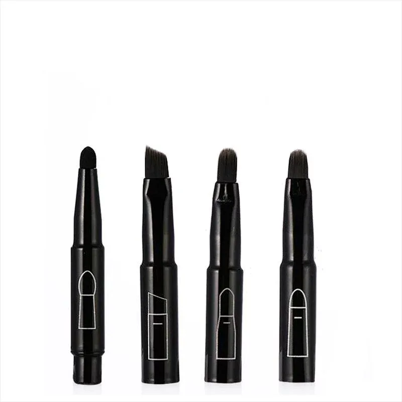 メイクブラシ レディース 携帯用 4in1 多機能 アイシャドウブラシ アイブロウブラシ リップブラシ コンパクト 持ち運び 旅行用 収納式 メイク道具 化粧筆 メイクアップ